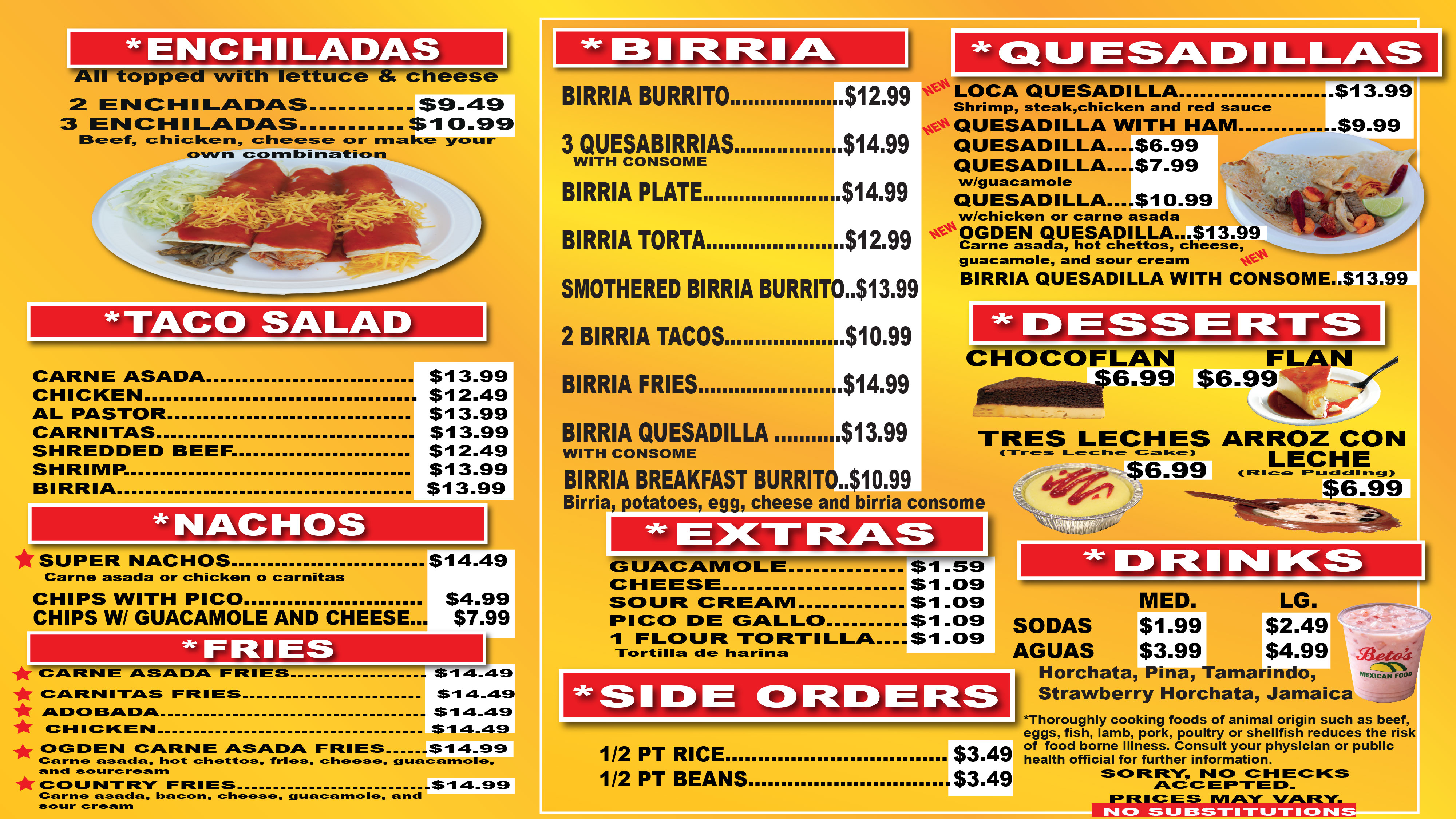 Beto's Mexican Food menu page 3
