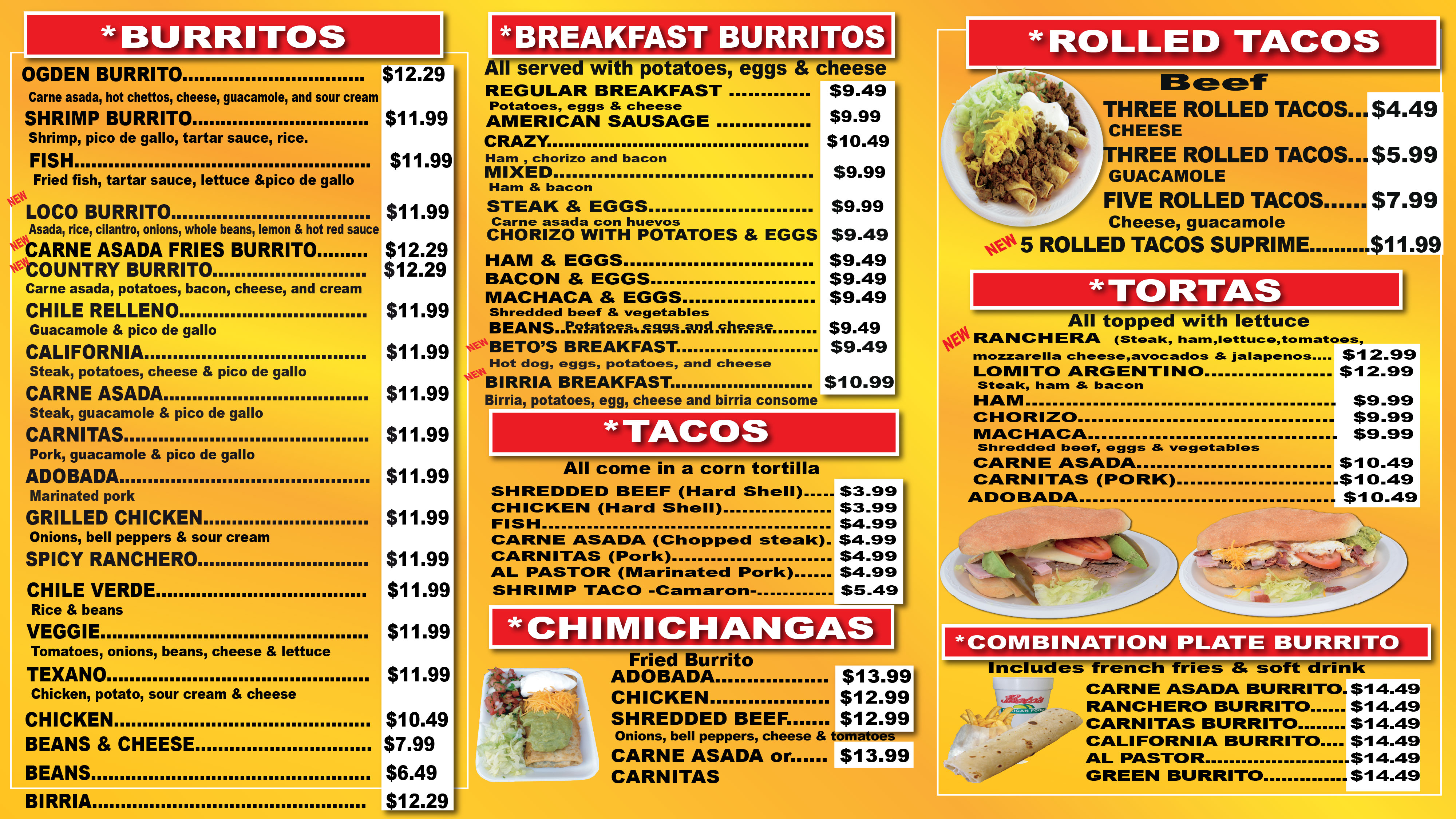 Beto's Mexican Food menu page 2